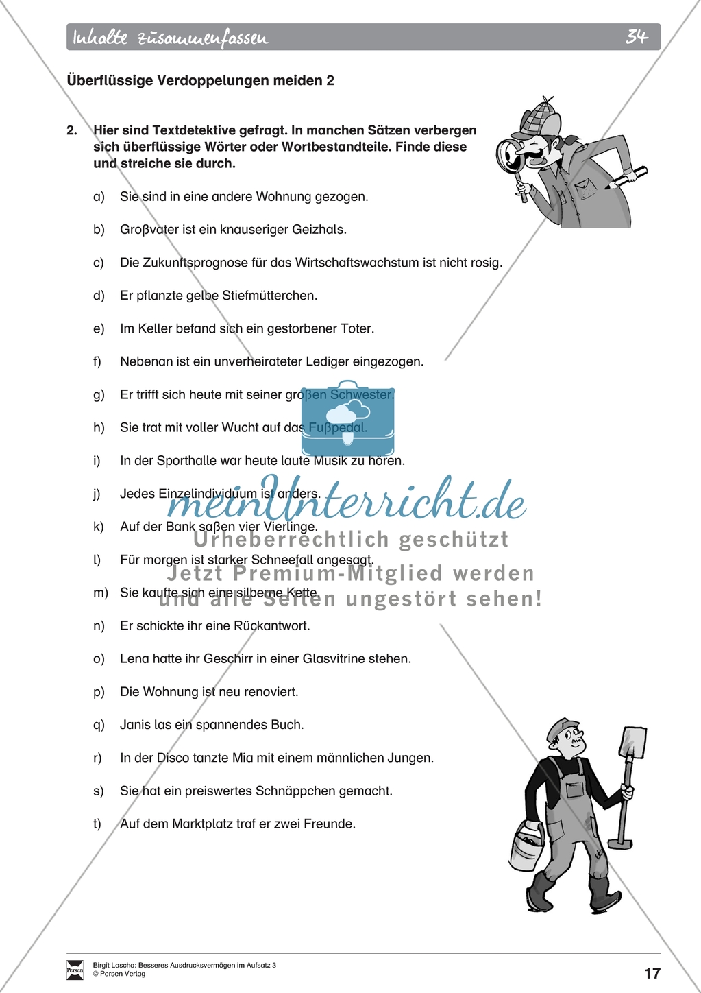 Inhalte zusammenfassen: Überflüssige Verdoppelungen. Arbeitsmaterial mit Erläuterungen Preview 3