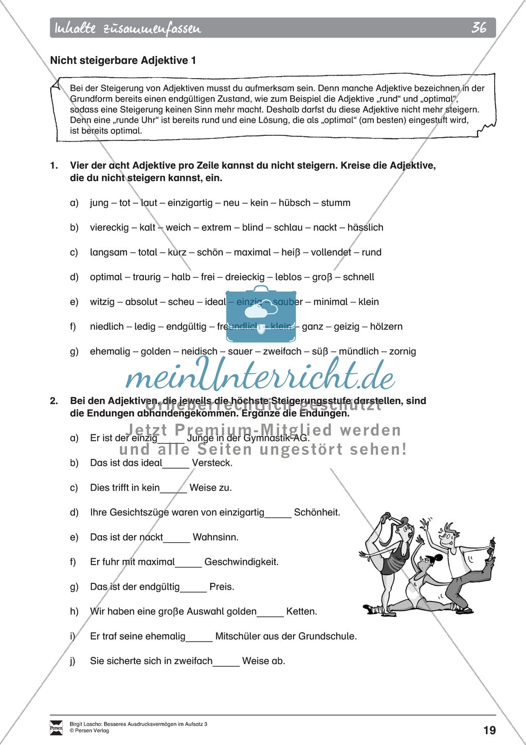 Inhalte zusammenfassen: Die Steigerung zusammengesetzter Adjektive und nicht steigerbare Adjektive. Arbeitsmaterial mit Erläuterungen Preview 3