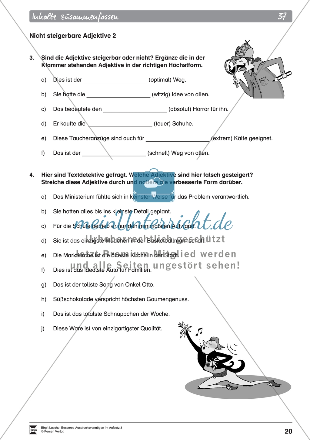 Inhalte zusammenfassen: Die Steigerung zusammengesetzter Adjektive und nicht steigerbare Adjektive. Arbeitsmaterial mit Erläuterungen Preview 4