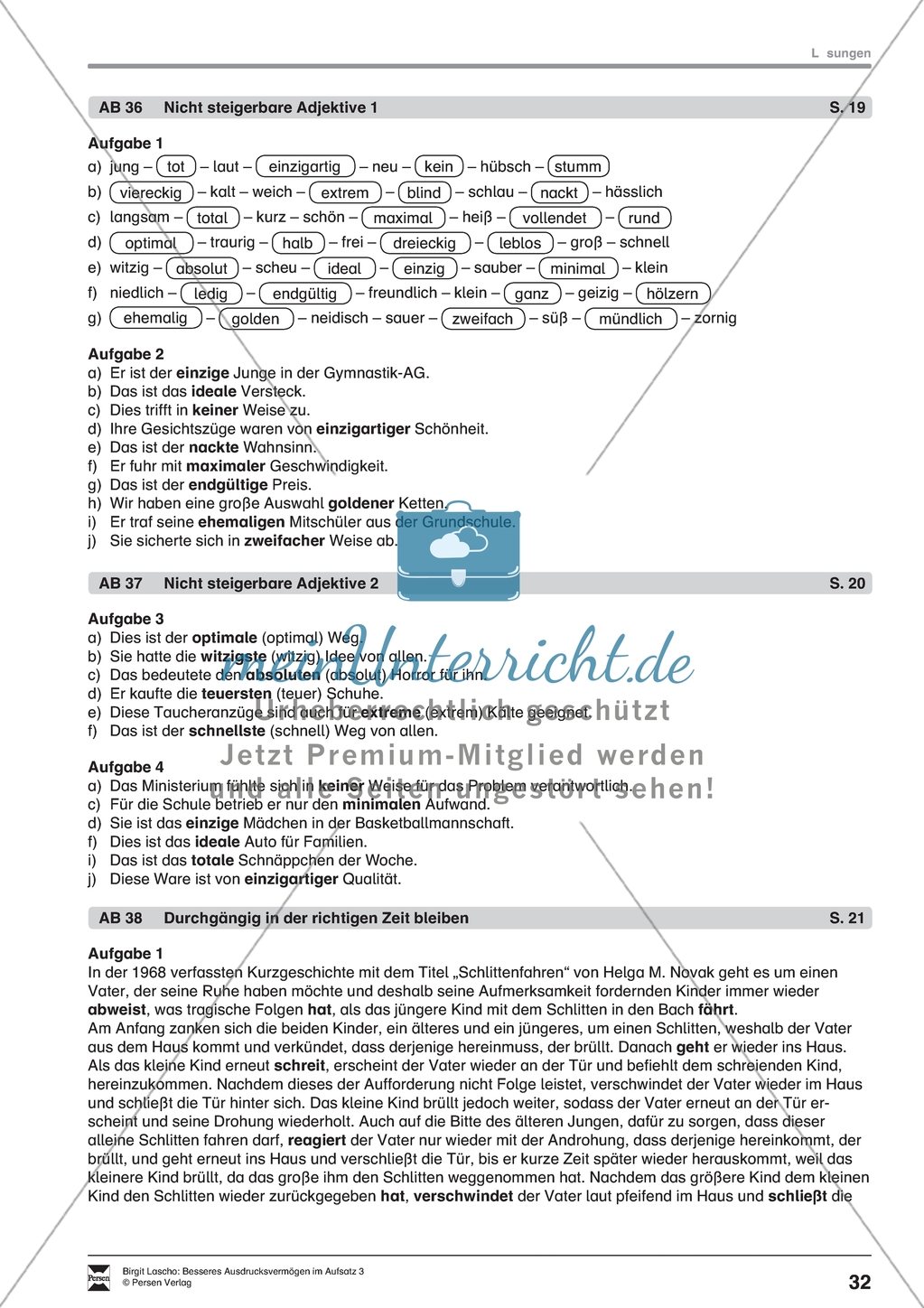 Inhalte zusammenfassen: Die Steigerung zusammengesetzter Adjektive und nicht steigerbare Adjektive. Arbeitsmaterial mit Erläuterungen Preview 6
