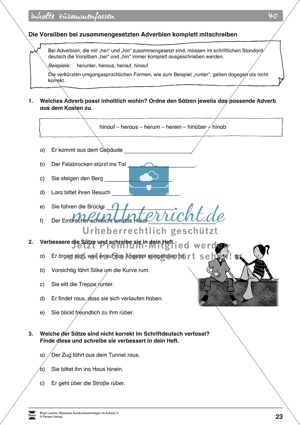 Inhalte zusammenfassen: Vorsilben von Adverbien. Arbeitsmaterial mit Erläuterungen Preview 2