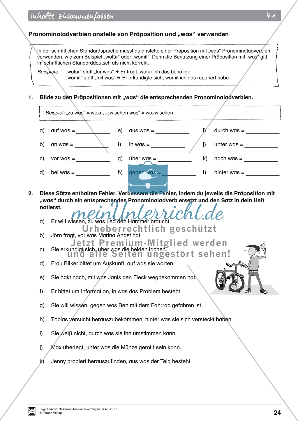Inhalte zusammenfassen: Pronominaladverbien. Arbeitsmaterial mit Erläuterungen Preview 2