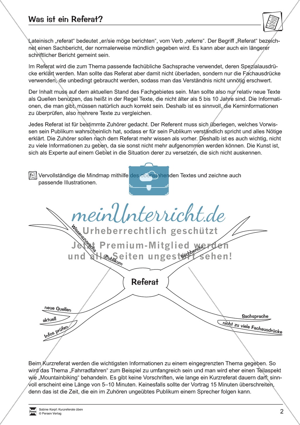 Was ist ein Referat? Arbeitsmaterial mit Erläuterungen Preview 1