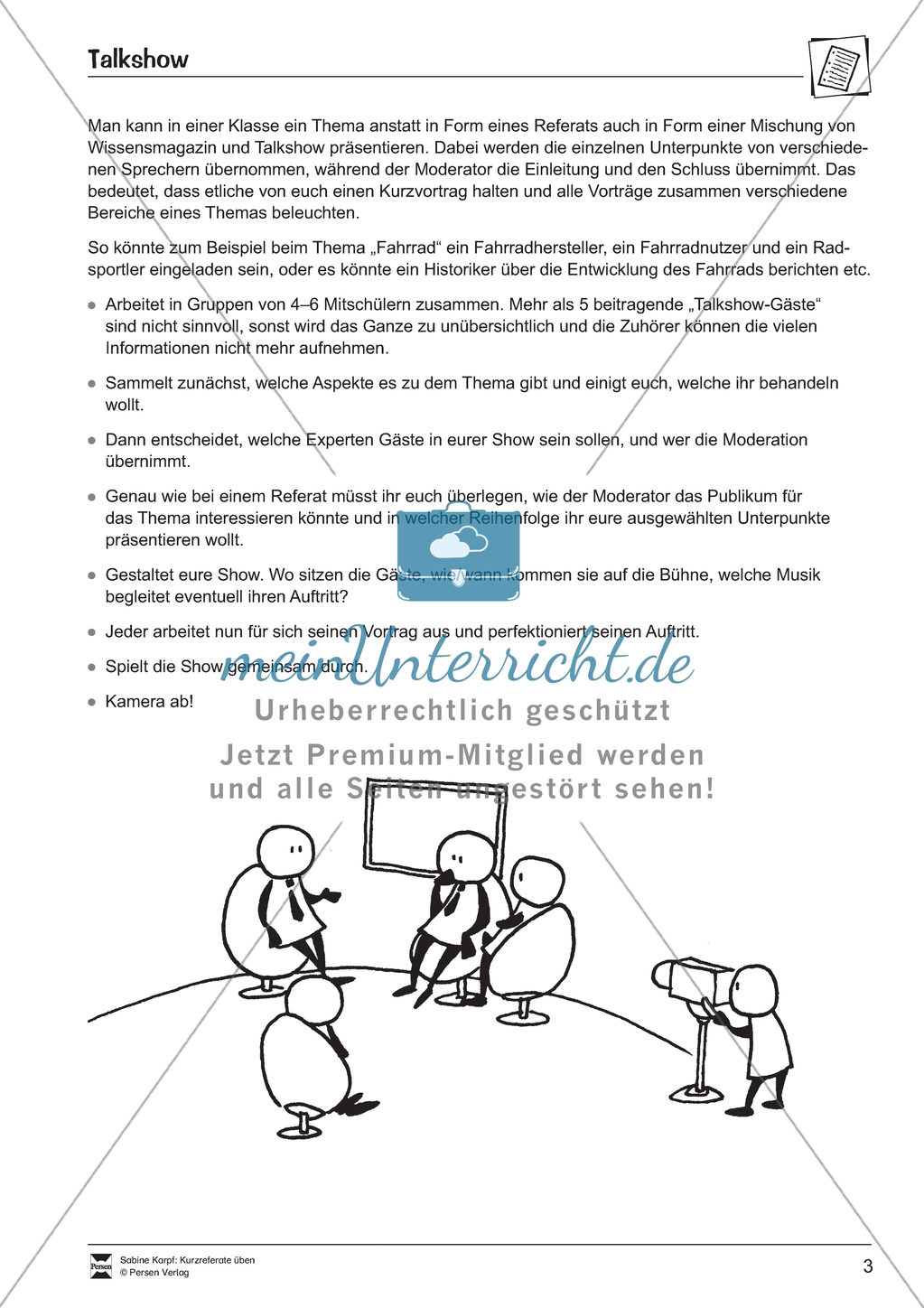 Talkshow als Alternative zu Kurzvorträgen: Arbeitsmaterial Preview 1