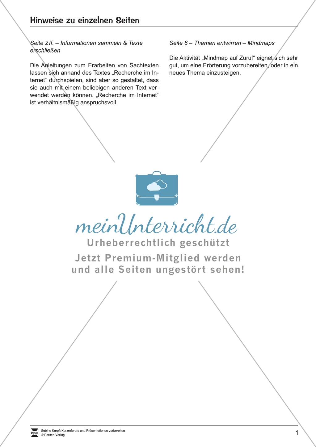Referate und Präsentationen vorbereiten: Informationen sammeln. Arbeitsmaterial mit Erläuterungen Preview 1