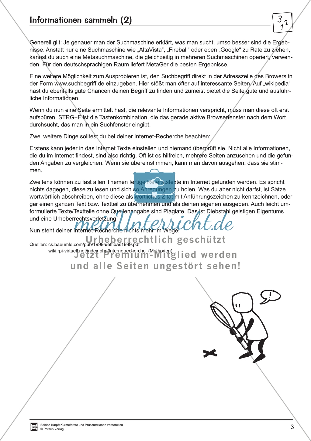 Referate und Präsentationen vorbereiten: Informationen sammeln. Arbeitsmaterial mit Erläuterungen Preview 3