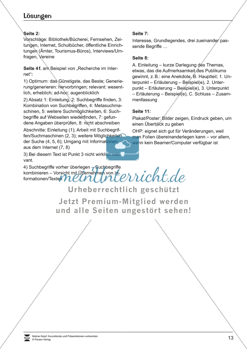 Referate und Präsentationen vorbereiten: Informationen sammeln. Arbeitsmaterial mit Erläuterungen Preview 4