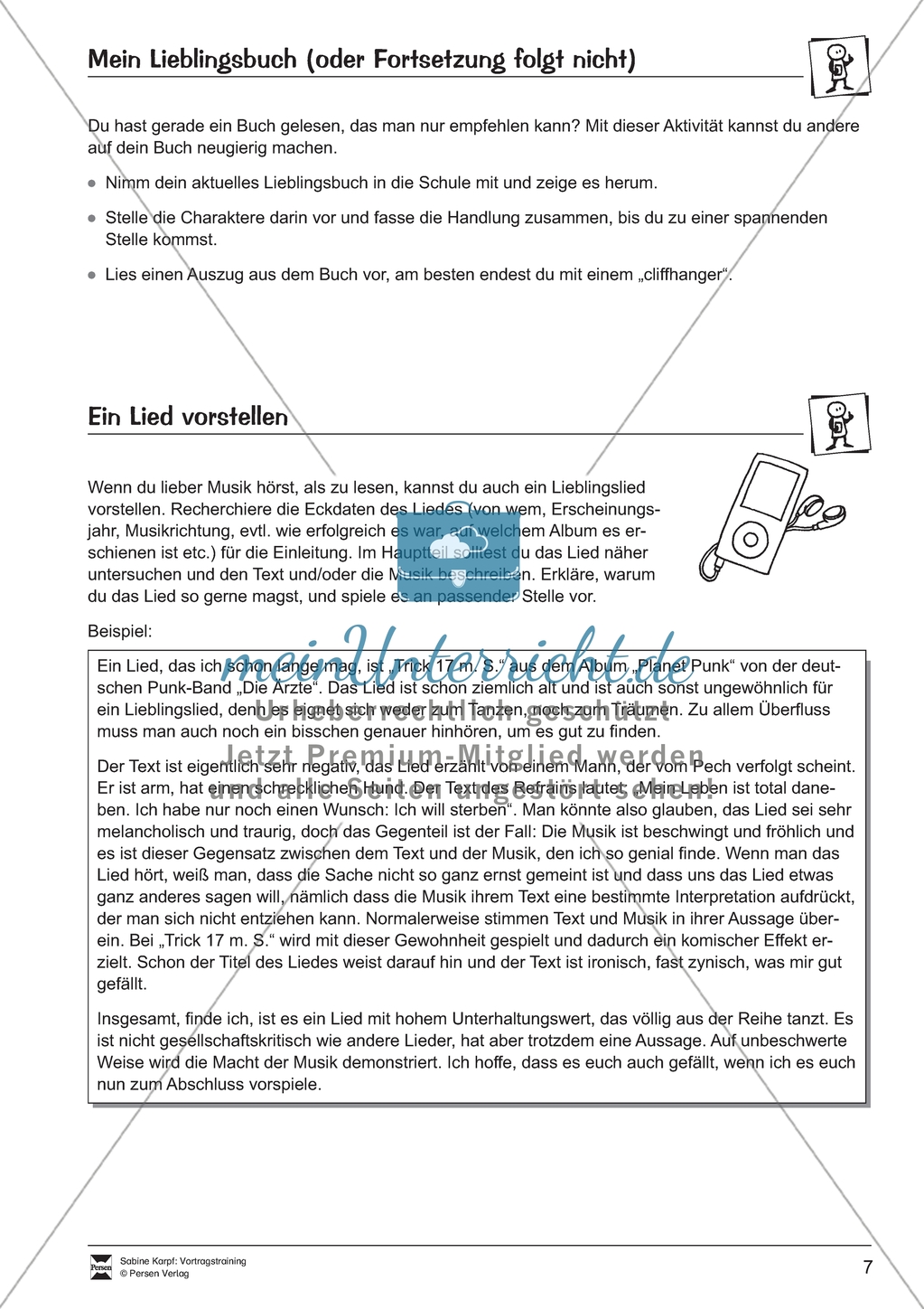 Vortragstraining: ein Buch oder Lied vorstellen. Arbeitsmaterial Preview 1