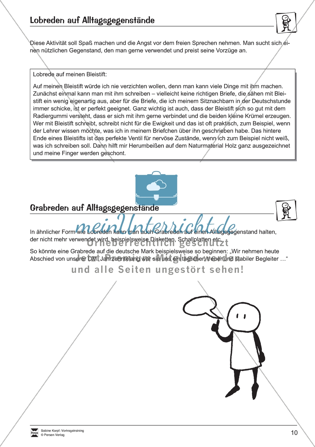Vortragstraining: Lob- und Grabreden auf Alltagsgegenstände. Arbeitsmaterial Preview 1