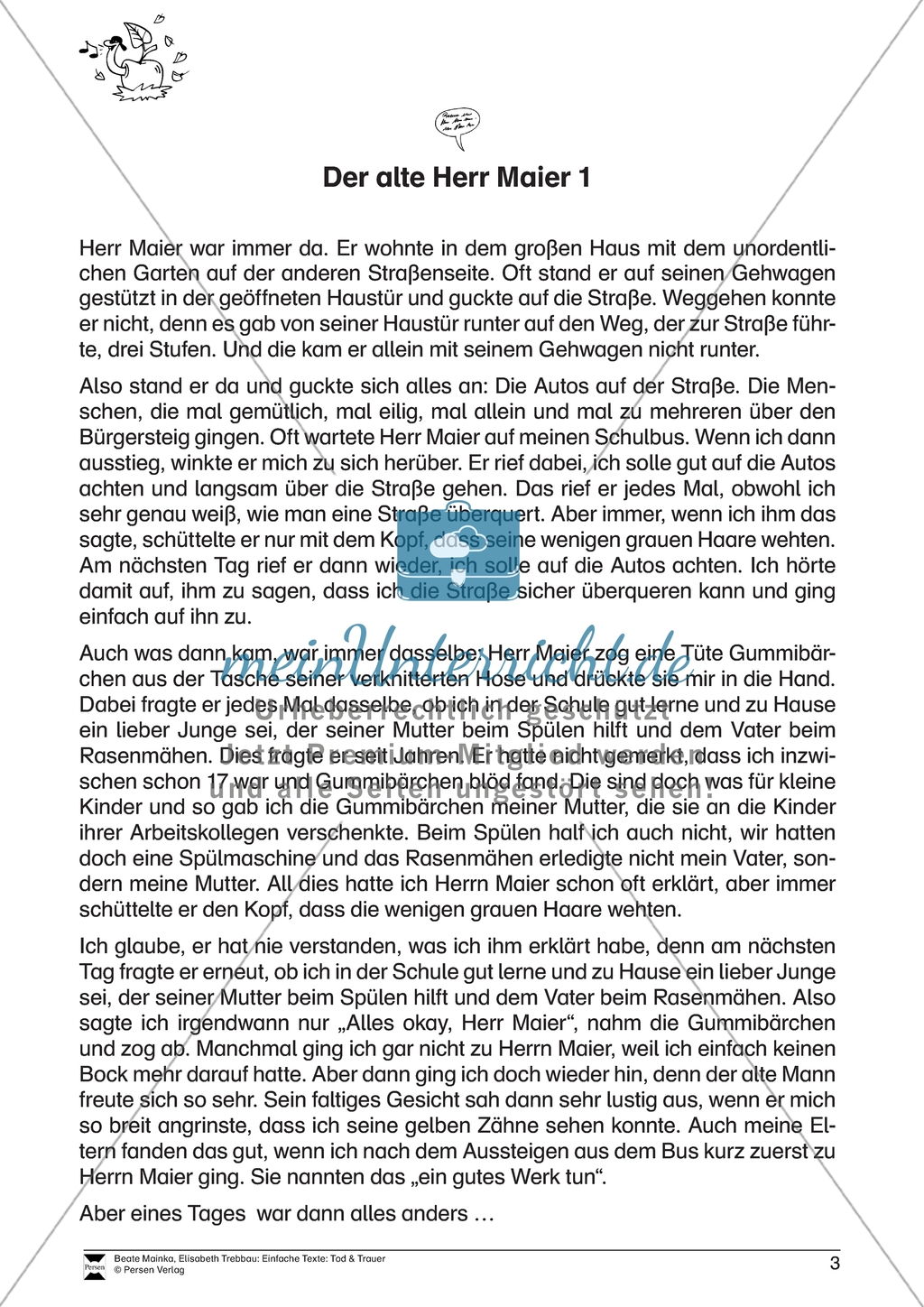 Der alte Herr Maier: Vorlesetext zum Thema Tod und Trauer Preview 1