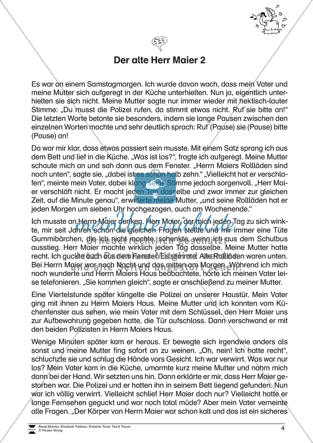 Der alte Herr Maier: Vorlesetext zum Thema Tod und Trauer Preview 2