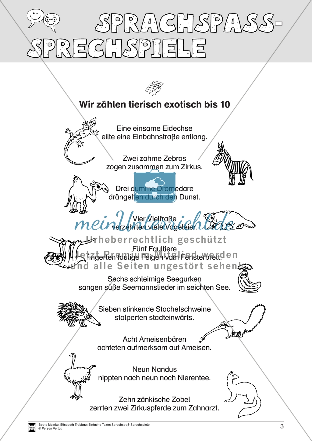 Sprechspiele: Wir zählen exotisch bis 10. Arbeitsmaterial Preview 1