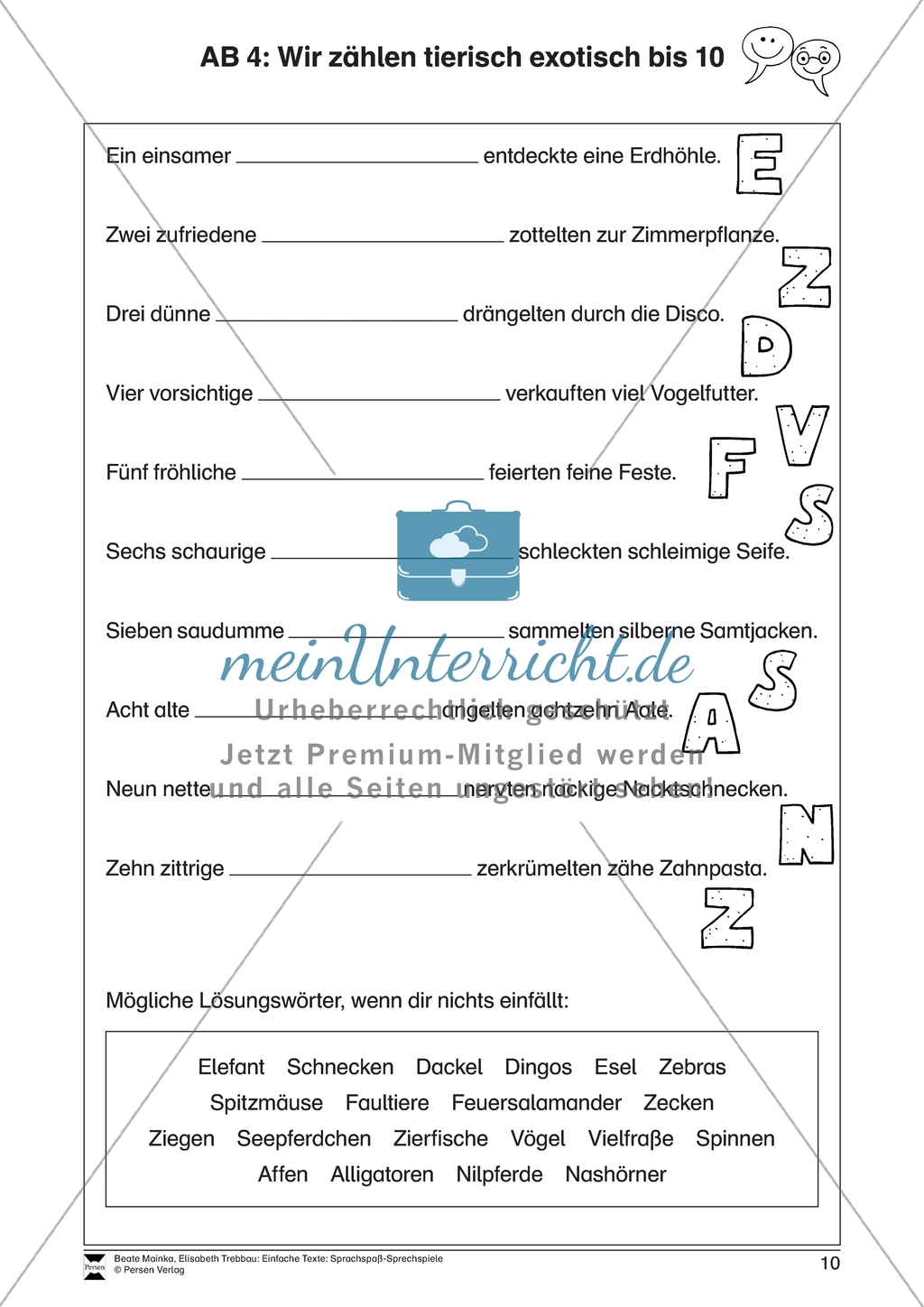 Sprechspiele: Wir zählen exotisch bis 10. Arbeitsmaterial Preview 2