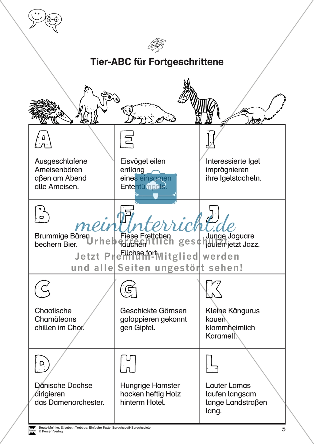 Tier-ABC für Fortgeschrittene: Arbeitsmaterial Preview 1