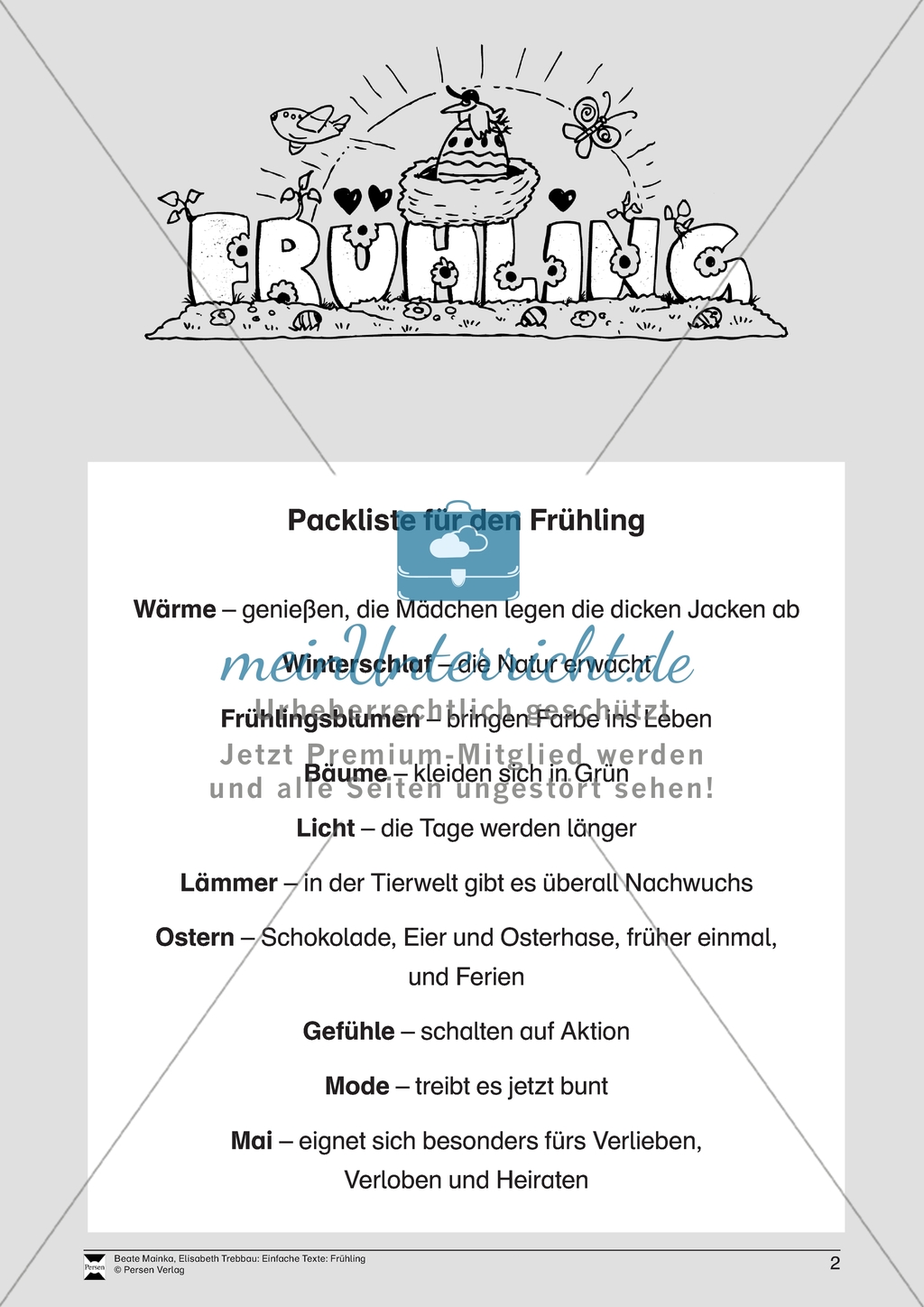 Einfache Lesetexte für den Frühling: Arbeitsmaterial Preview 1