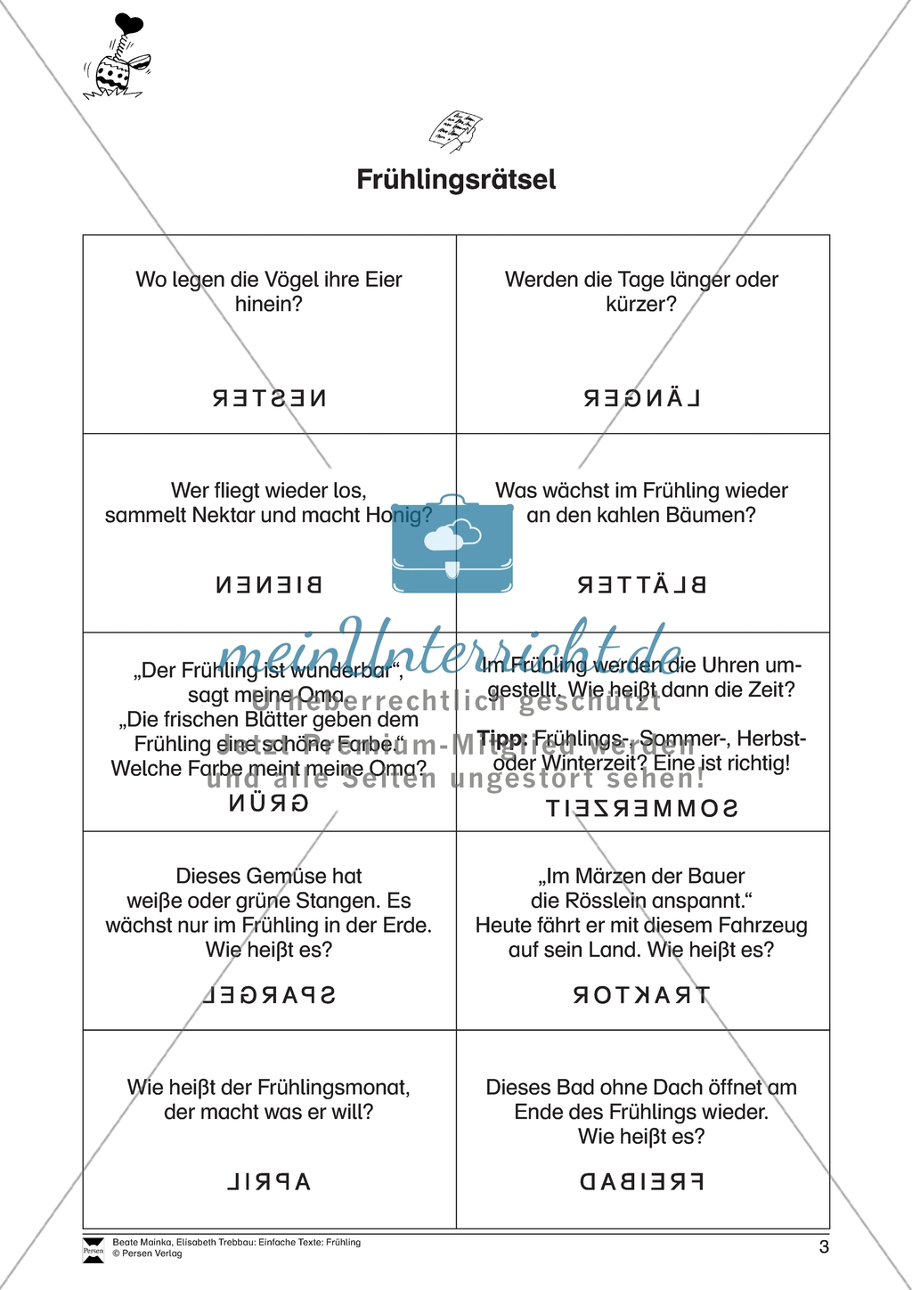 Einfache Lesetexte für den Frühling: Arbeitsmaterial Preview 2