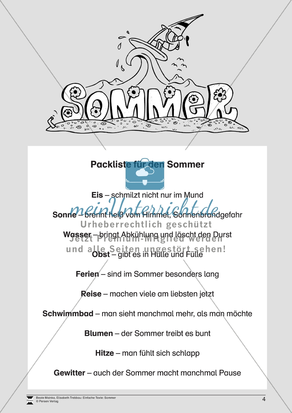 Einfache Lesetexte: Packliste für den Sommer Preview 1