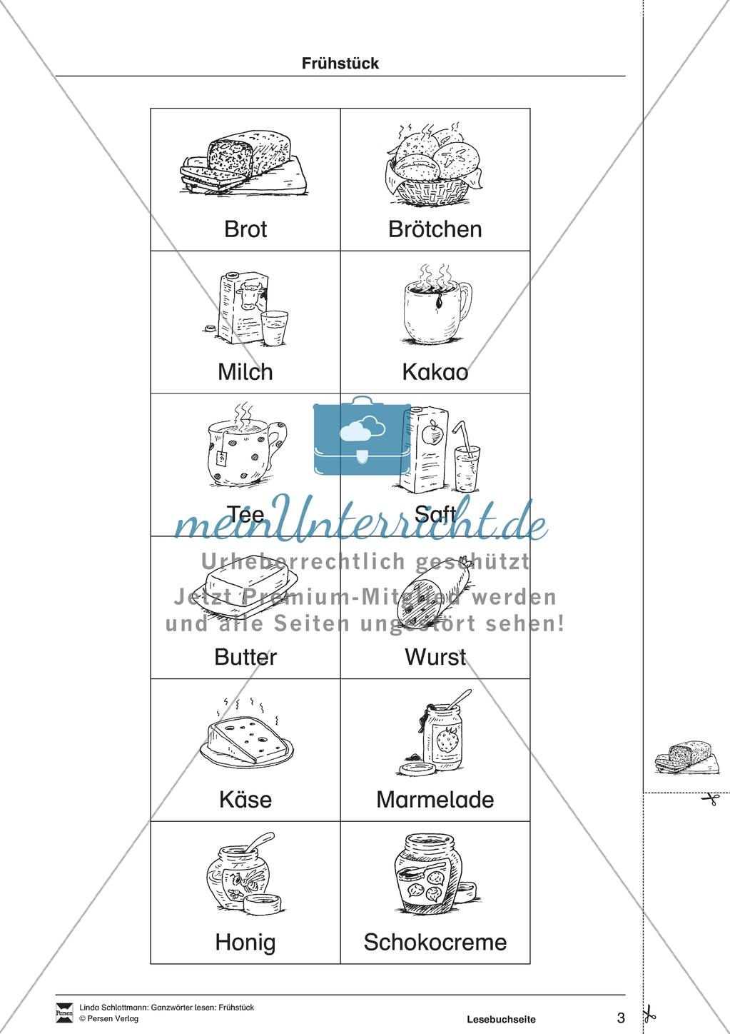 Lesebuchseite und Memo-Spiel / Lotto zum Thema