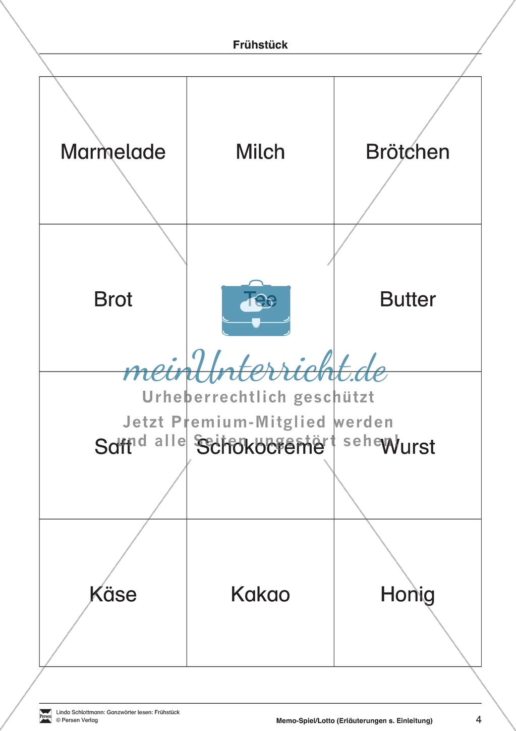 Lesebuchseite und Memo-Spiel / Lotto zum Thema