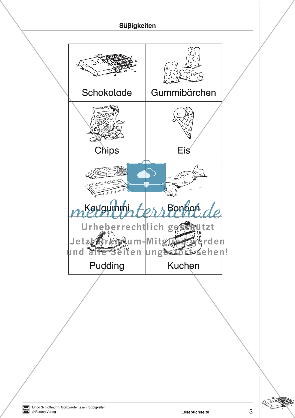 Lesebuchseite und Memo-Spiel / Lotto zum Thema