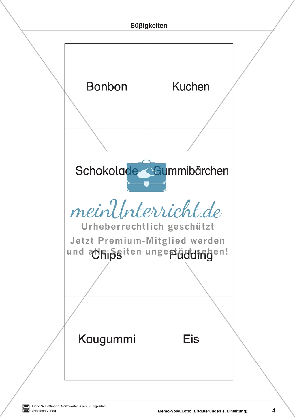 Lesebuchseite und Memo-Spiel / Lotto zum Thema