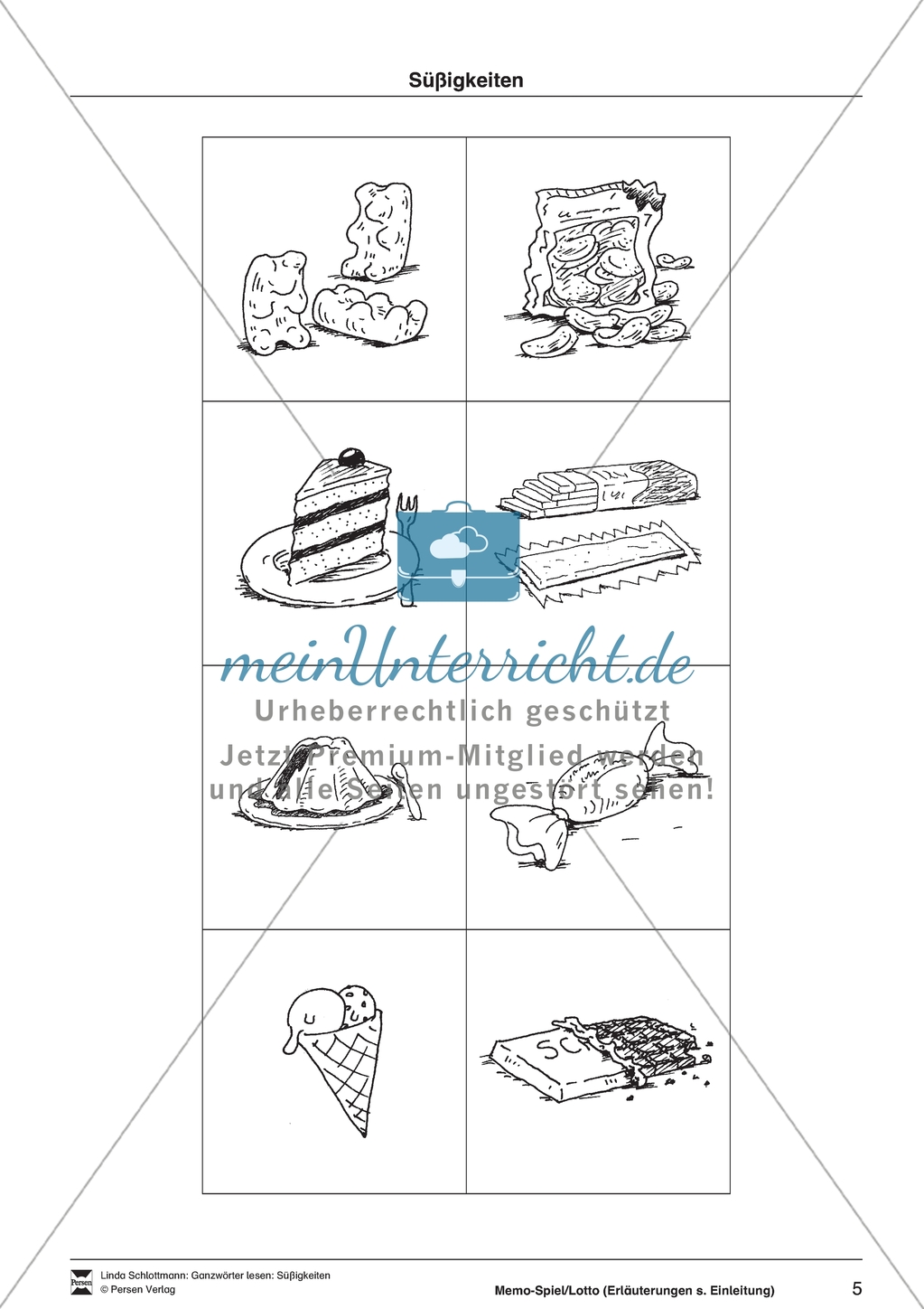 Lesebuchseite und Memo-Spiel / Lotto zum Thema