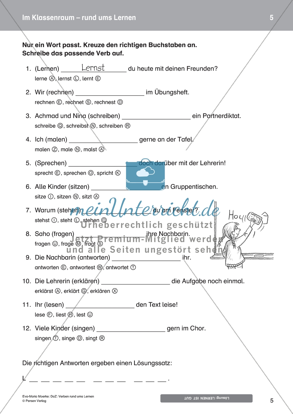 Im Klassenraum: Konjugation von Verben rund ums Lernen. DaZ-Material Preview 3