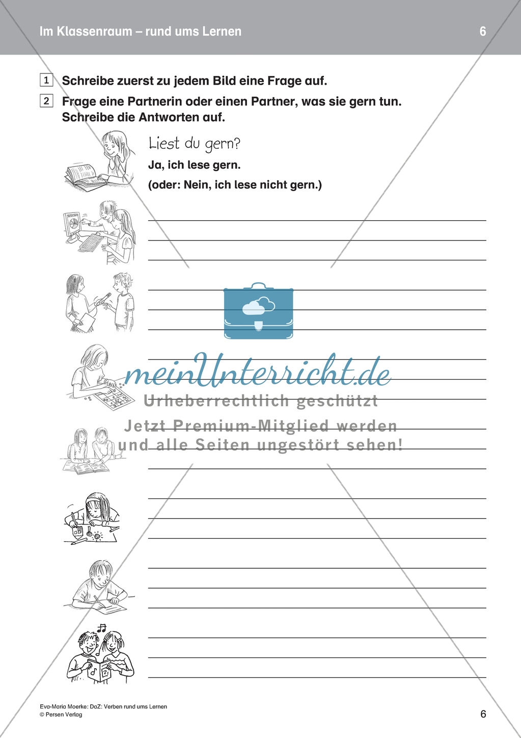 Im Klassenraum: Konjugation von Verben rund ums Lernen. DaZ-Material Preview 4