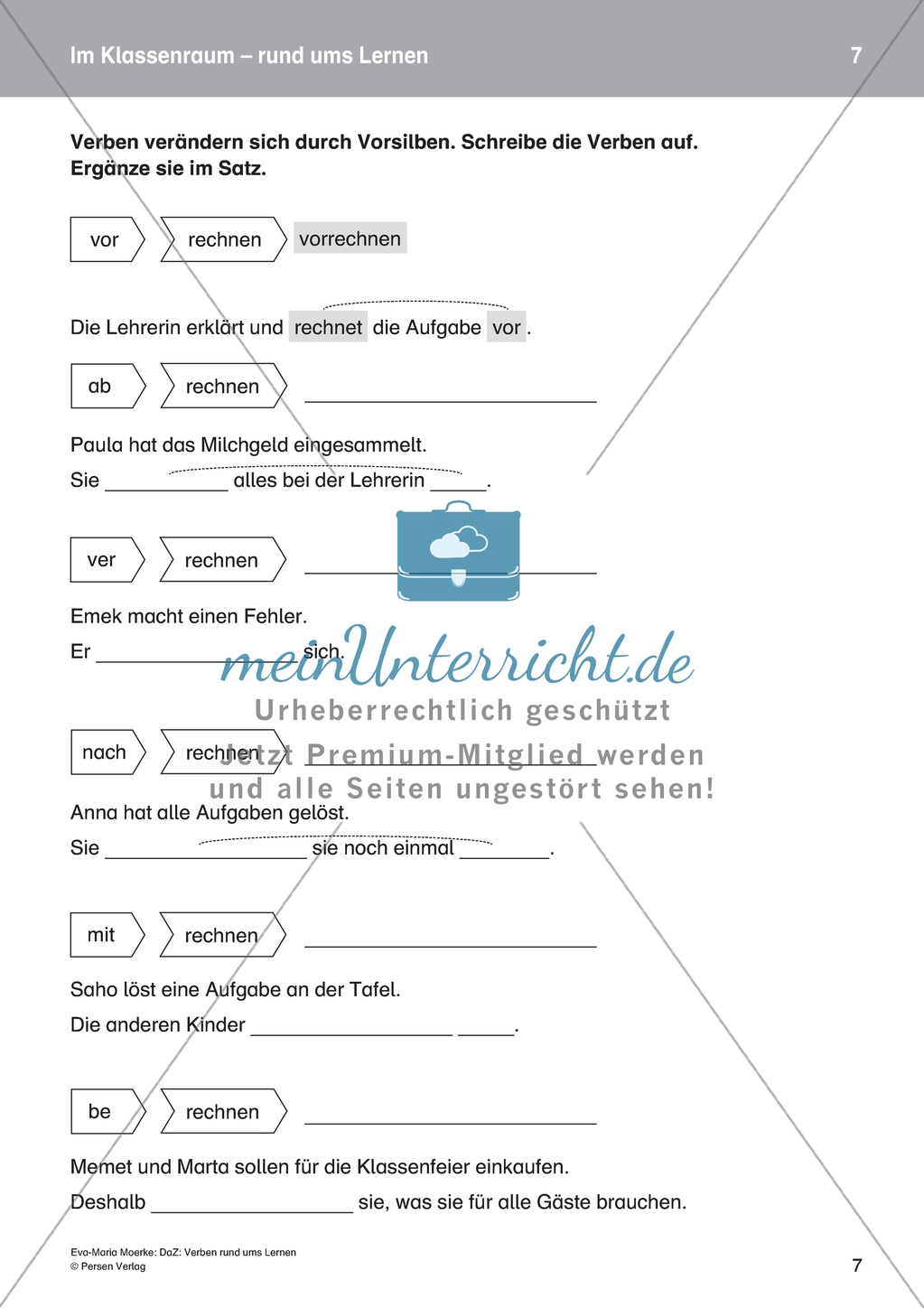 Im Klassenraum: Vorsilben von Verben rund ums Lernen. DaZ-Material Preview 1