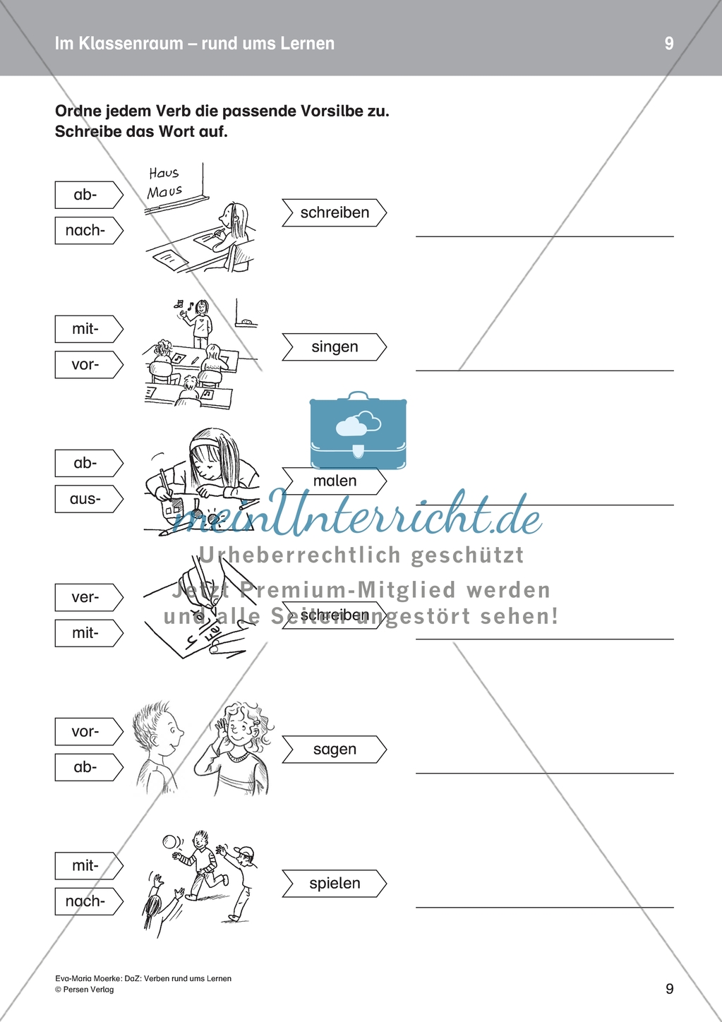 Im Klassenraum: Vorsilben von Verben rund ums Lernen. DaZ-Material Preview 3
