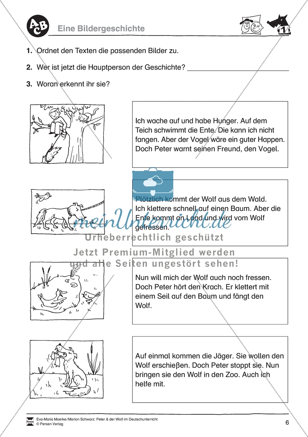 Peter und der Wolf: Unterschiedliche Perspektiven. Arbeitsmaterial mit Lösungen Preview 1