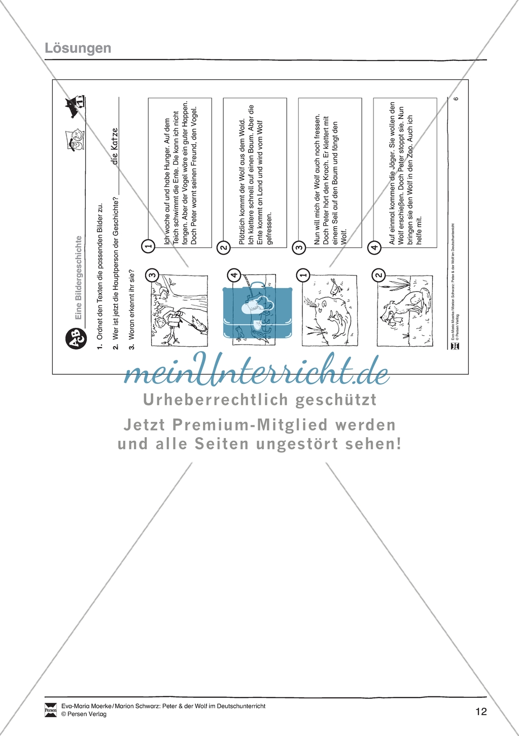 Peter und der Wolf: Unterschiedliche Perspektiven. Arbeitsmaterial mit Lösungen Preview 3