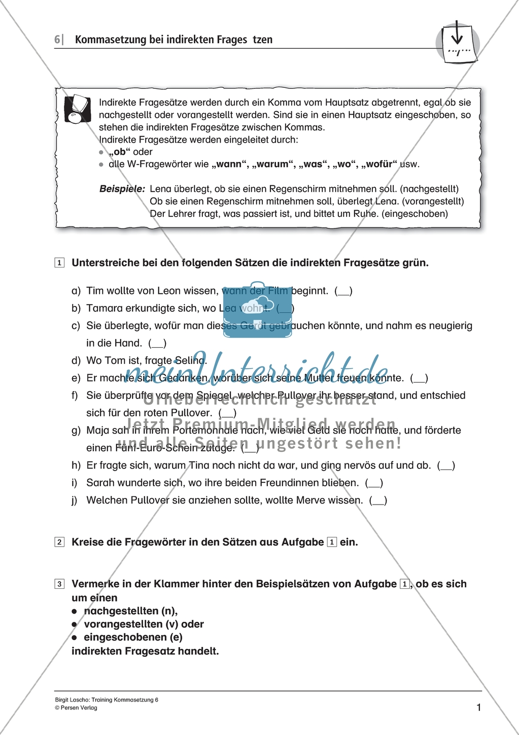 Kommasetzung bei indirekten Fragesätzen in Satzgefügen: Arbeitsmaterial mit Lösungen Preview 1