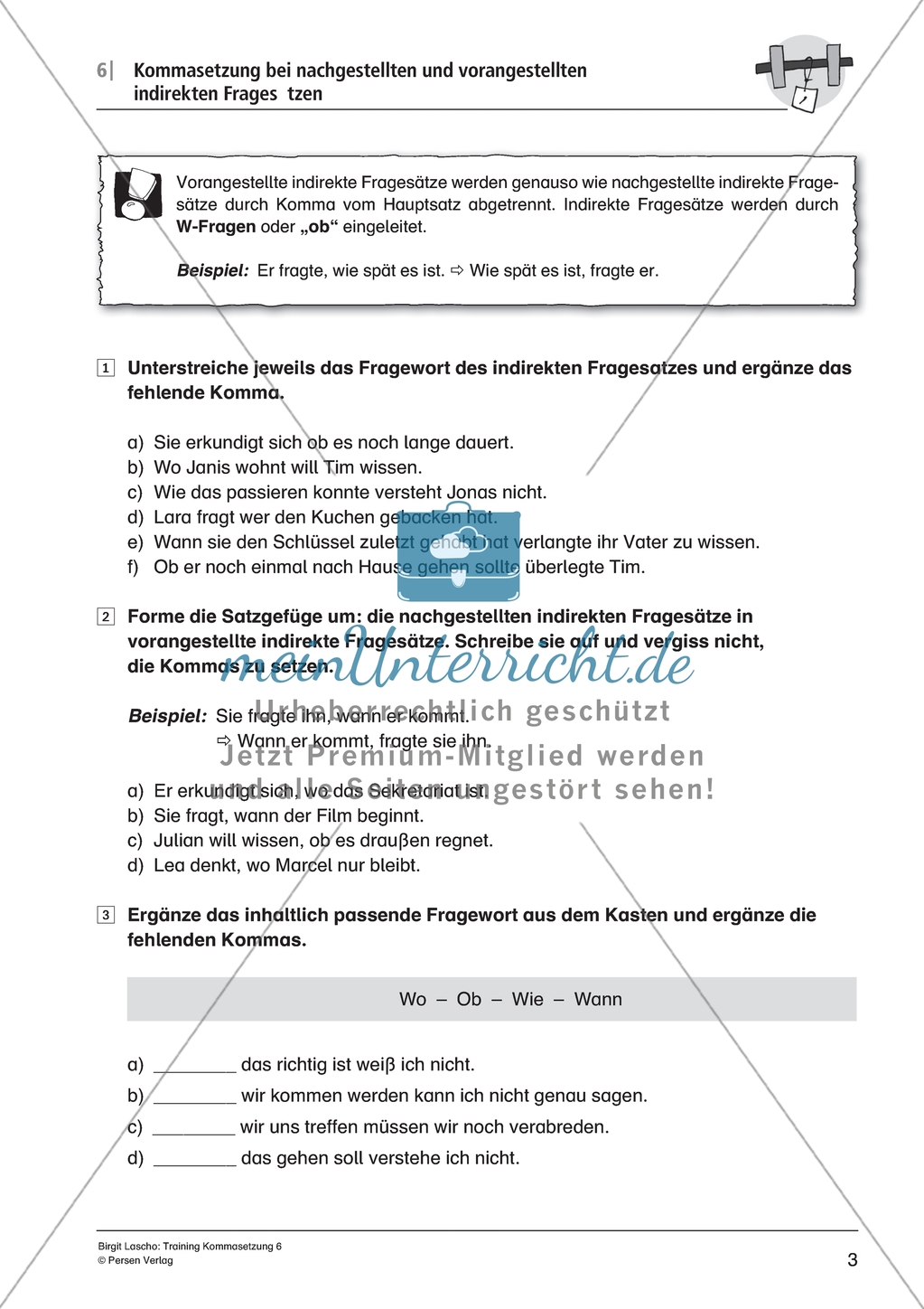 Kommasetzung bei indirekten Fragesätzen in Satzgefügen: Arbeitsmaterial mit Lösungen Preview 3