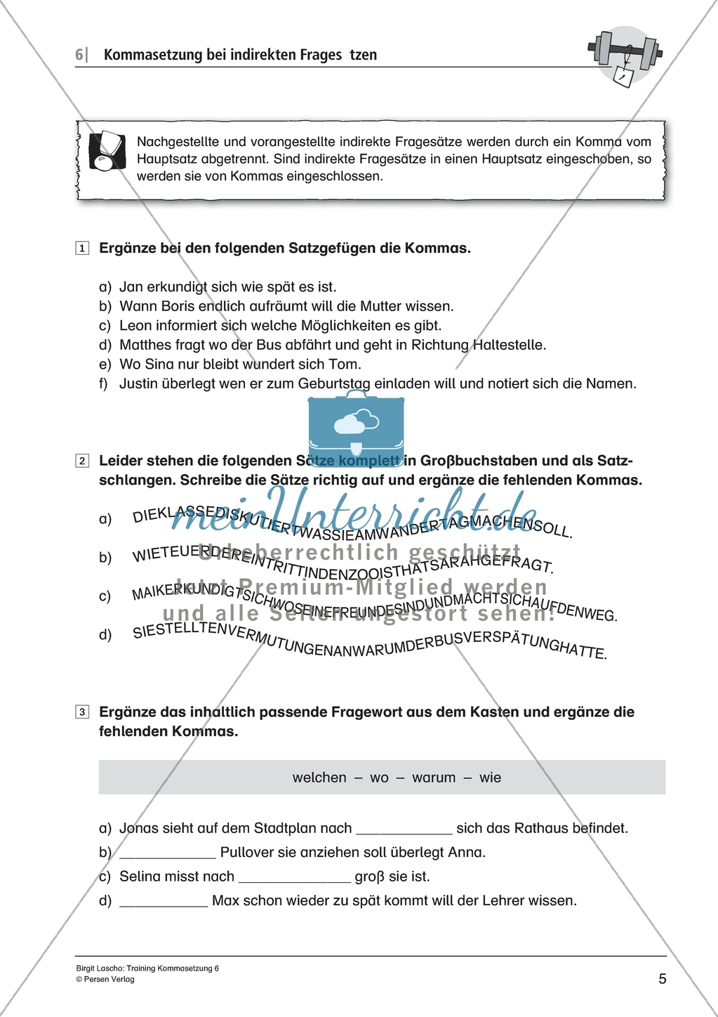 Kommasetzung bei indirekten Fragesätzen in Satzgefügen: Arbeitsmaterial mit Lösungen Preview 5