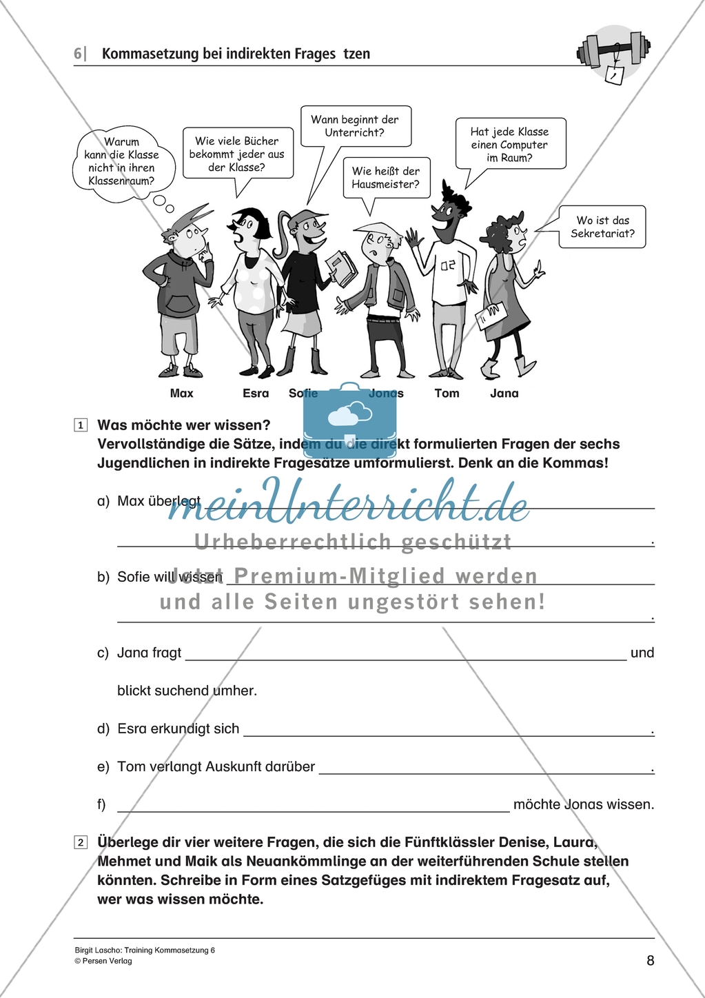 Kommasetzung bei indirekten Fragesätzen in Satzgefügen: Arbeitsmaterial mit Lösungen Preview 6