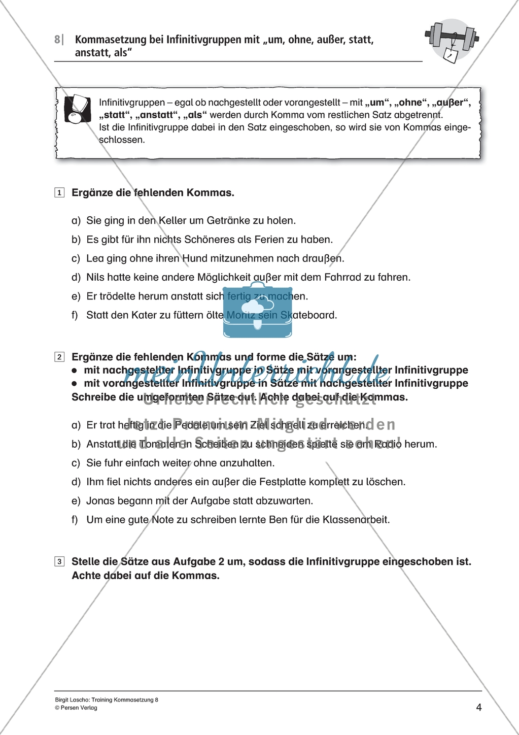 Kommasetzung bei Infinitivgruppen in Satzgefügen: Arbeitsmaterial mit Lösungen Preview 4