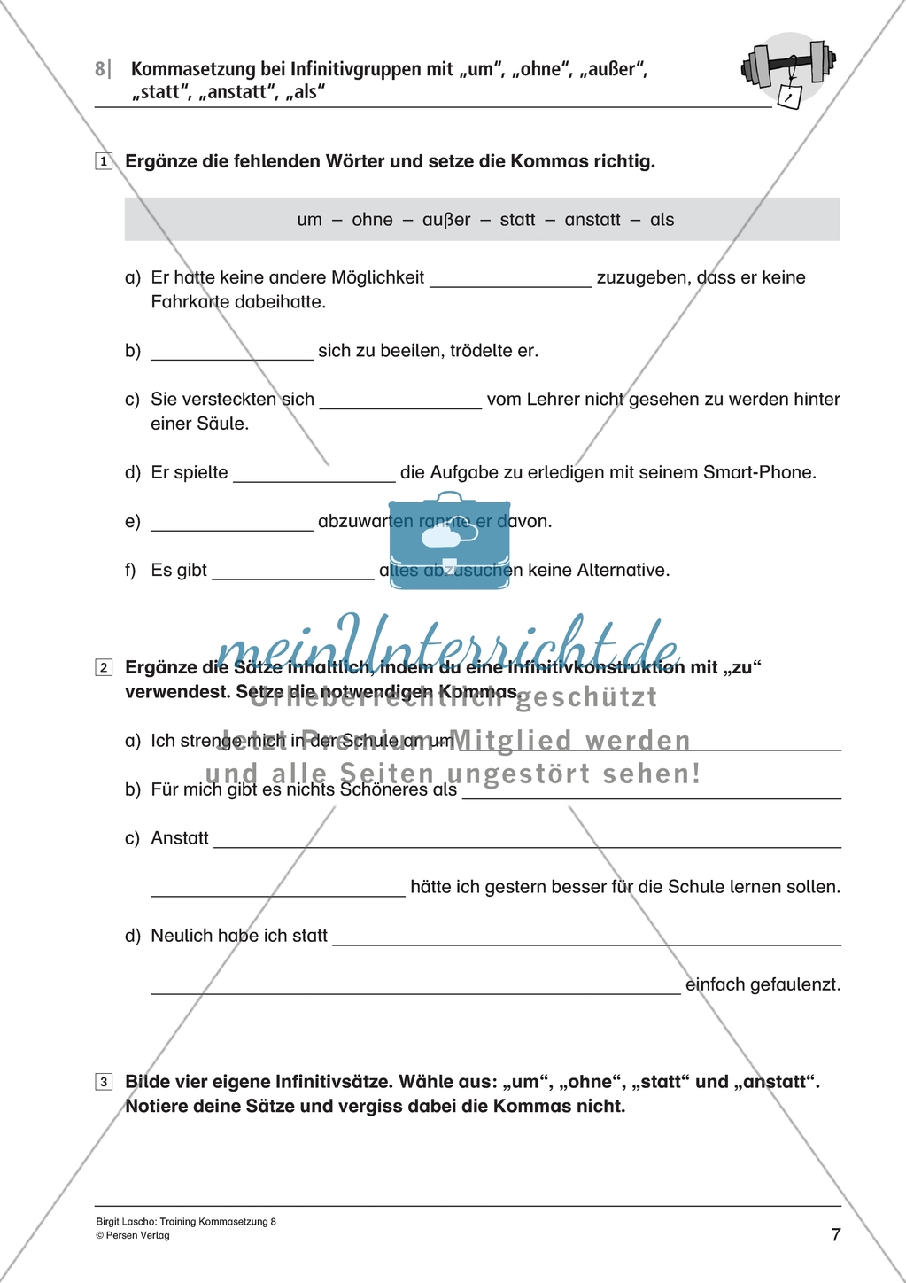 Kommasetzung bei Infinitivgruppen in Satzgefügen: Arbeitsmaterial mit Lösungen Preview 5