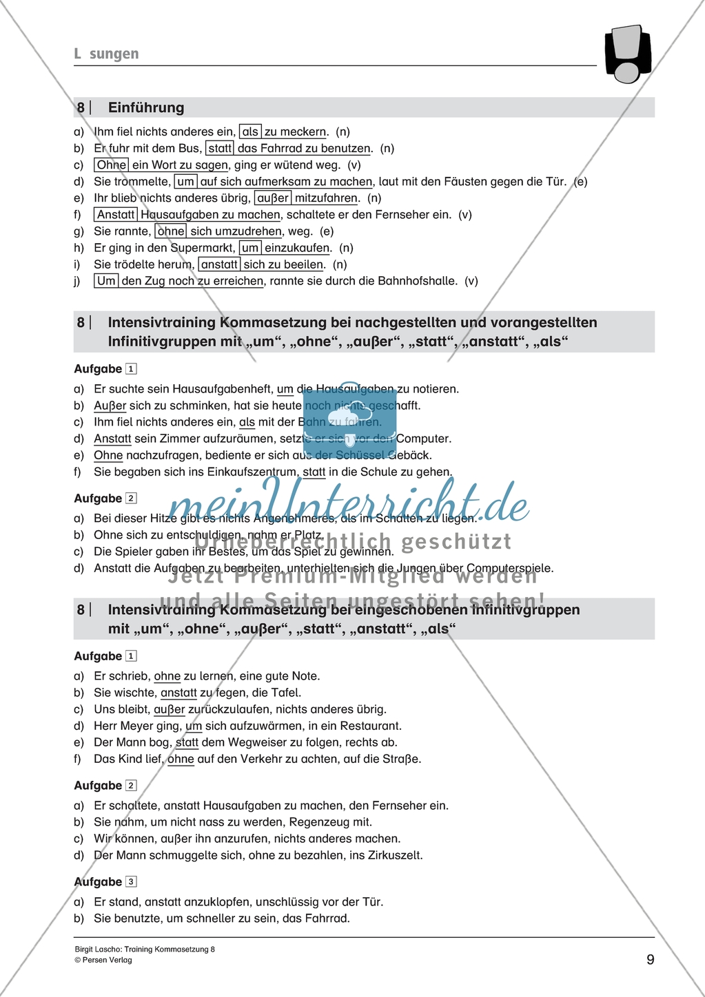 Kommasetzung bei Infinitivgruppen in Satzgefügen: Arbeitsmaterial mit Lösungen Preview 6
