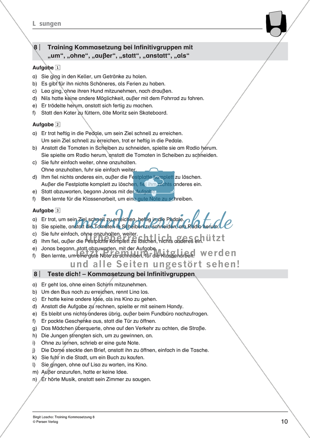 Kommasetzung bei Infinitivgruppen in Satzgefügen: Arbeitsmaterial mit Lösungen Preview 7
