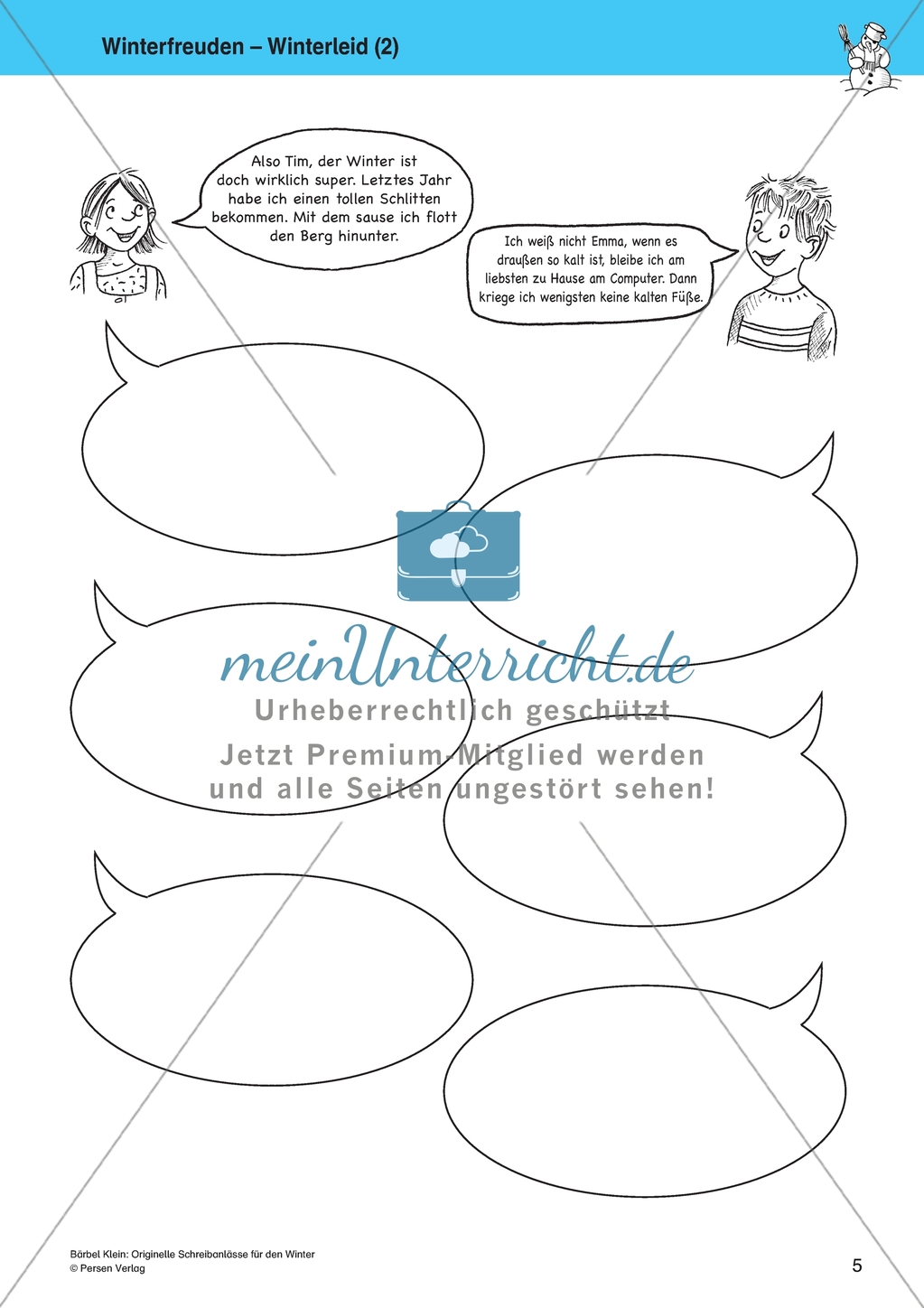 Winterfreuden - Winterleid: Pro-Contra-Gespräch. Arbeitsmaterial Preview 2