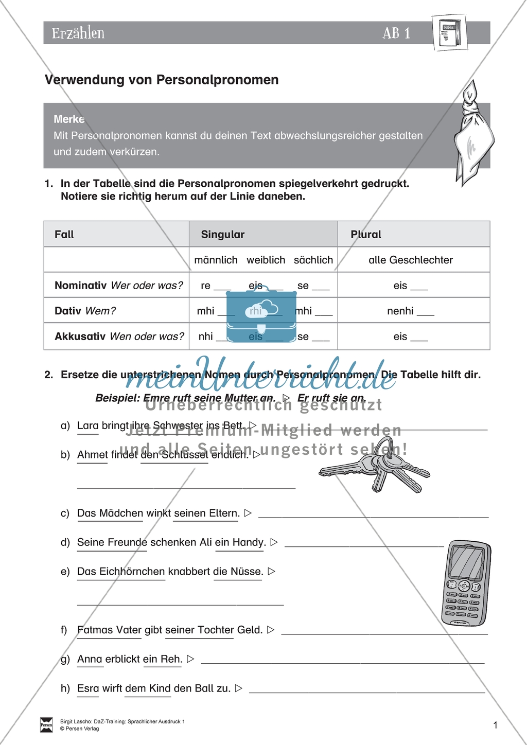 DaZ-Training: Personalpronomen. Arbeitsmaterial mit Lösungen Preview 1