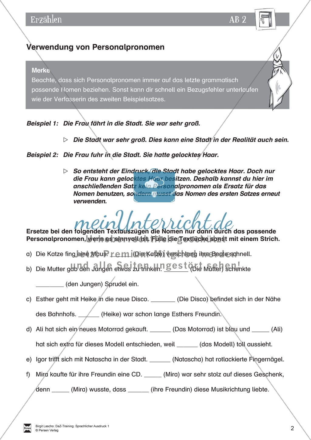 DaZ-Training: Personalpronomen. Arbeitsmaterial mit Lösungen Preview 2