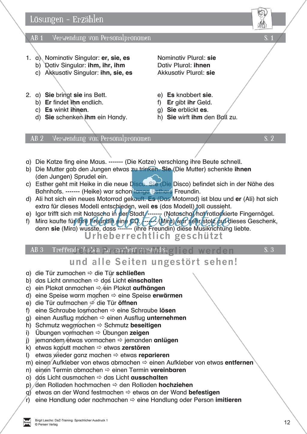 DaZ-Training: Personalpronomen. Arbeitsmaterial mit Lösungen Preview 3