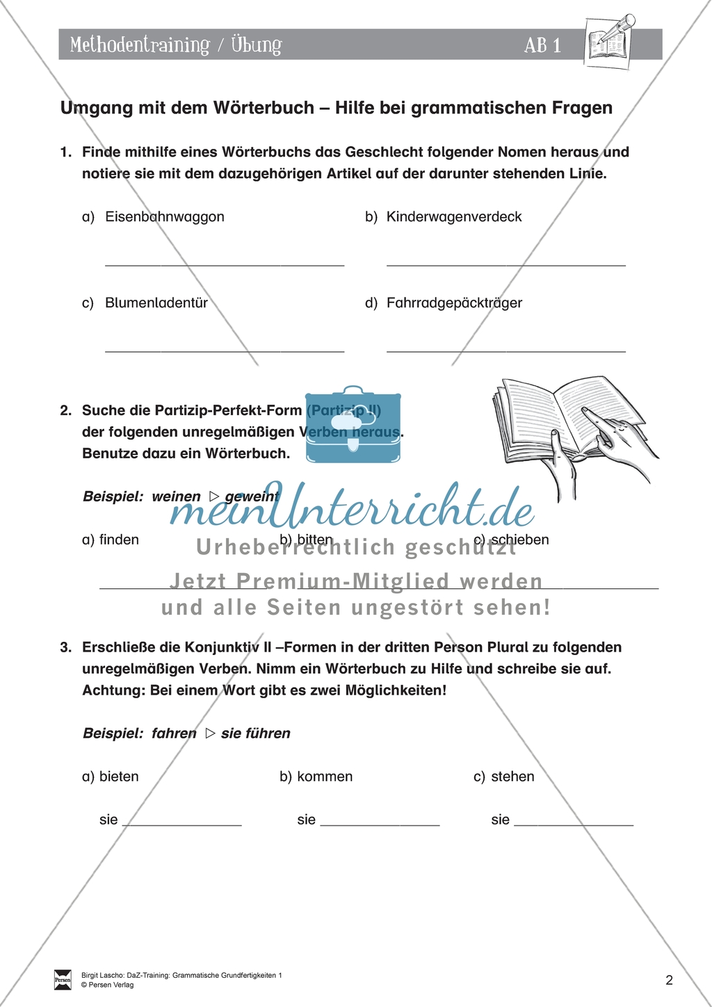 DaZ-Training: Umgang mit dem Wörterbuch - Hilfe bei grammatischen Fragen. Arbeitsmaterial mit Lösungen Preview 2