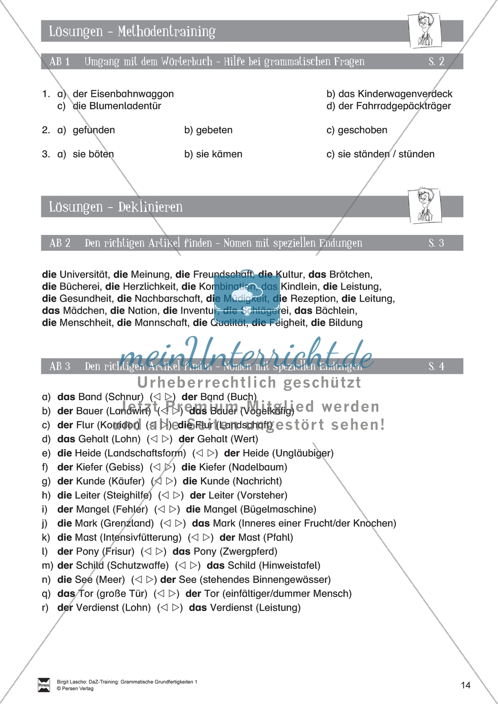 DaZ-Training: Umgang mit dem Wörterbuch - Hilfe bei grammatischen Fragen. Arbeitsmaterial mit Lösungen Preview 3