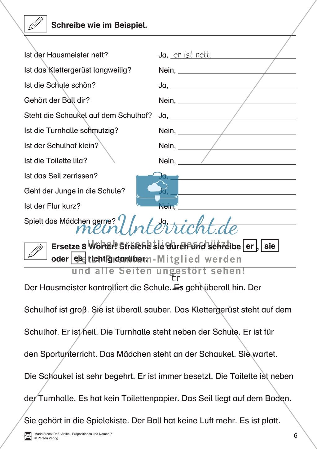 Personalpronomen rund um die Schule: Arbeitsmaterial Preview 2