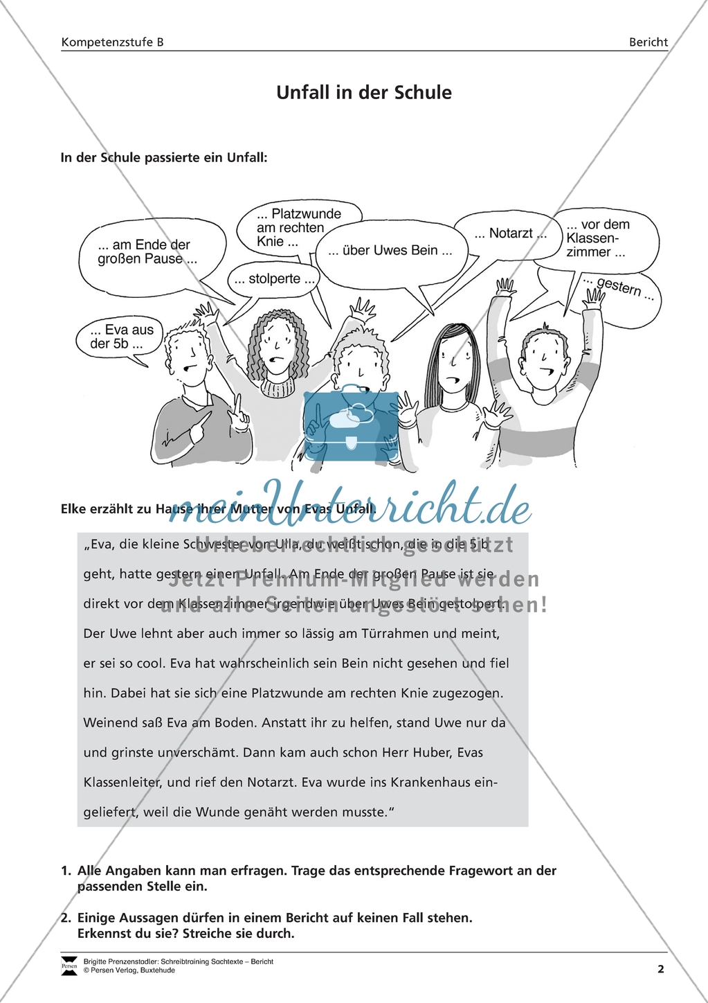 Einen Unfallbericht verfassen: Übungen + Lösungen Preview 1