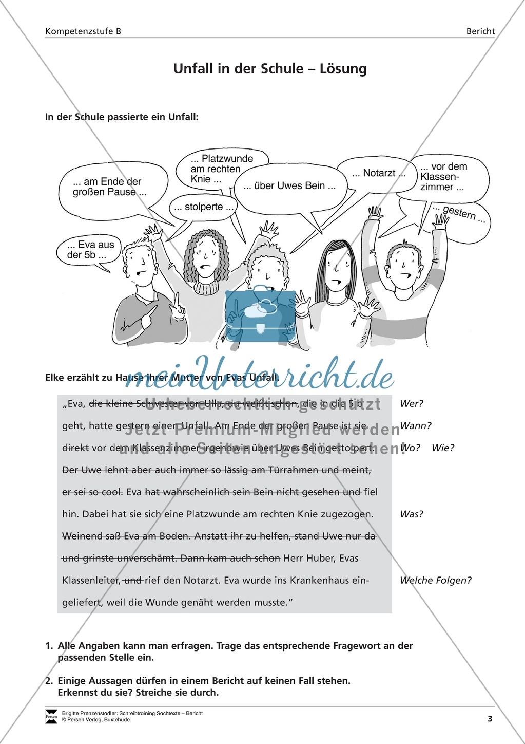 Einen Unfallbericht verfassen: Übungen + Lösungen Preview 2