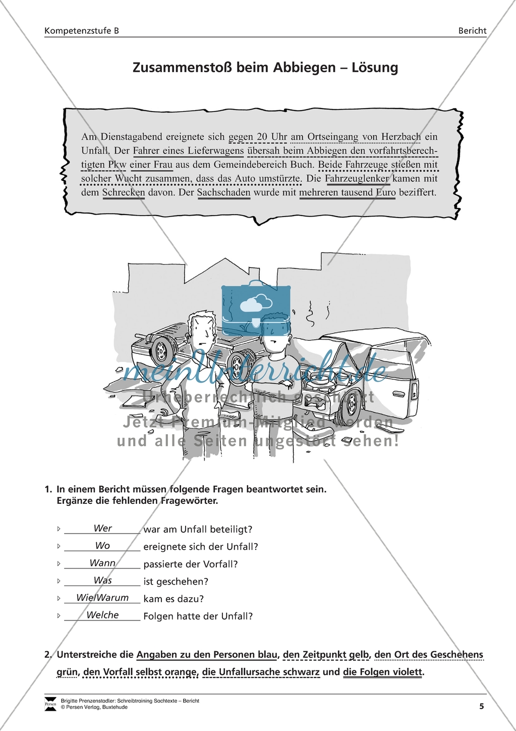 Einen Unfallbericht verfassen: Übungen + Lösungen Preview 4